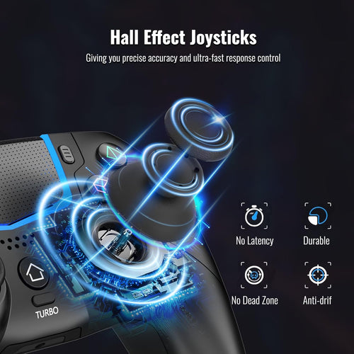 Wireless Controller for Ps-5/Pro/Slim/Pc,Bluetooth Gaming Controller with Hall Joysticks/Led Channel Light/Turbo/6-Axis Gyro/Dual Vibration/Touchpad/3.5Mm TRRS Audio Jack/Speaker Function(Black)