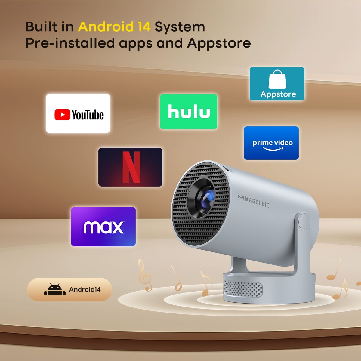 Projector 8K&4K 1080P Support, 290 ANSI Mini Projector Smart with 5W Soundbase Speaker for Movie Projection, HY300 Pro+ Grey